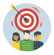 Improve your audience targeting and increase ROI for PPC Campaigns - a bulls eye above, people below