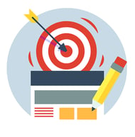Improve your content targeting to get better ROI for PPC campaigns - a bulls eye above, a web page wireframe below