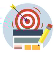 Improve your content targeting to get better ROI for PPC campaigns - a bulls eye above, a web page wireframe below