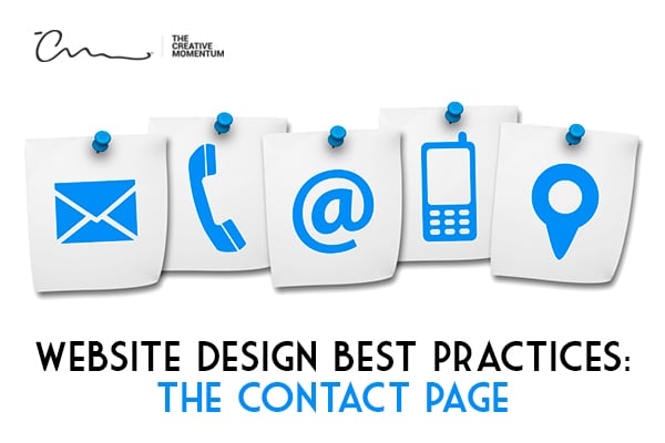 Website Design Best Practices: The Contact Page -  pinned notes feature different icons; letter, telephone, @ symbol, etc